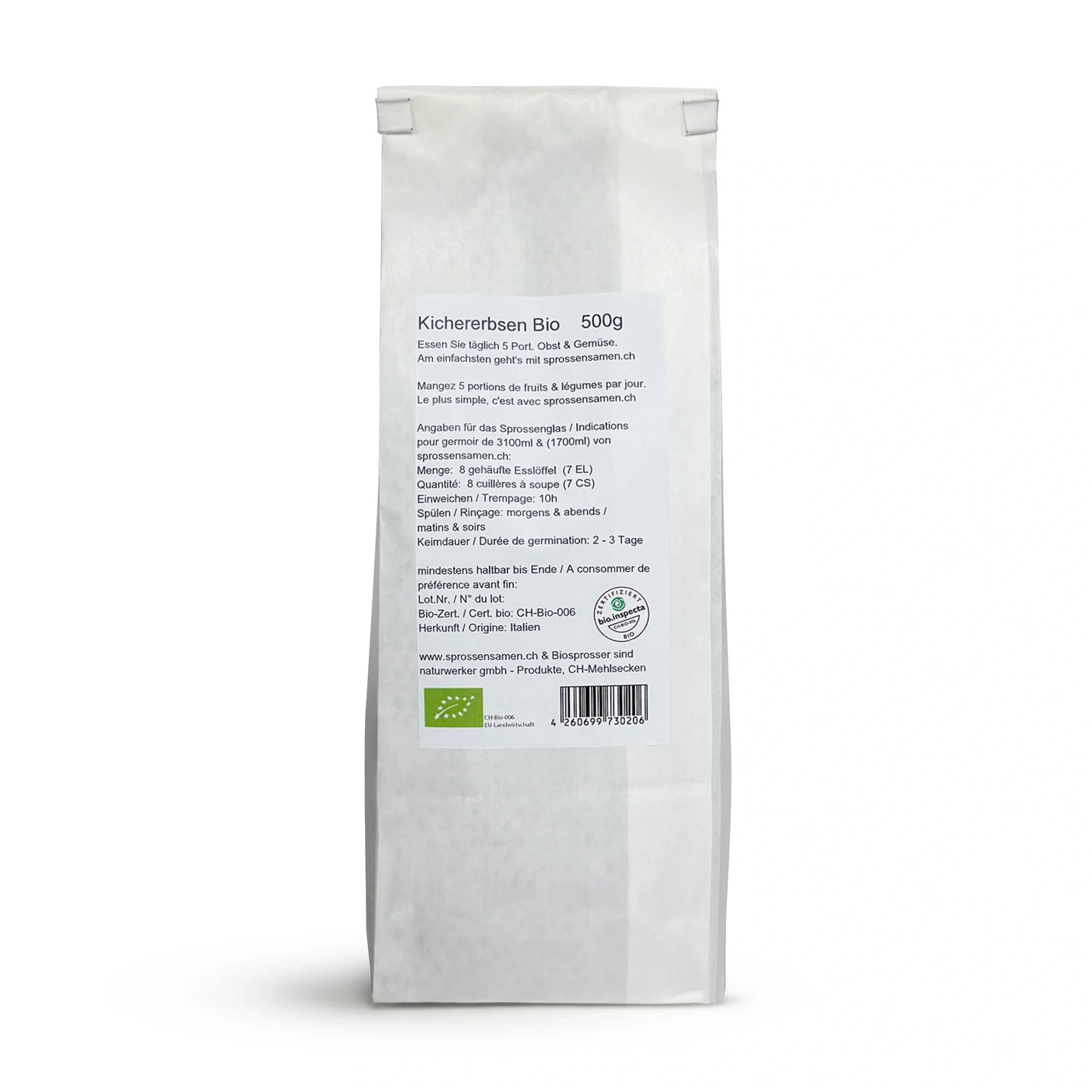 Bio Kichererbsen Sprossen | Keimsaat für Microgreens & Keimglas 500g