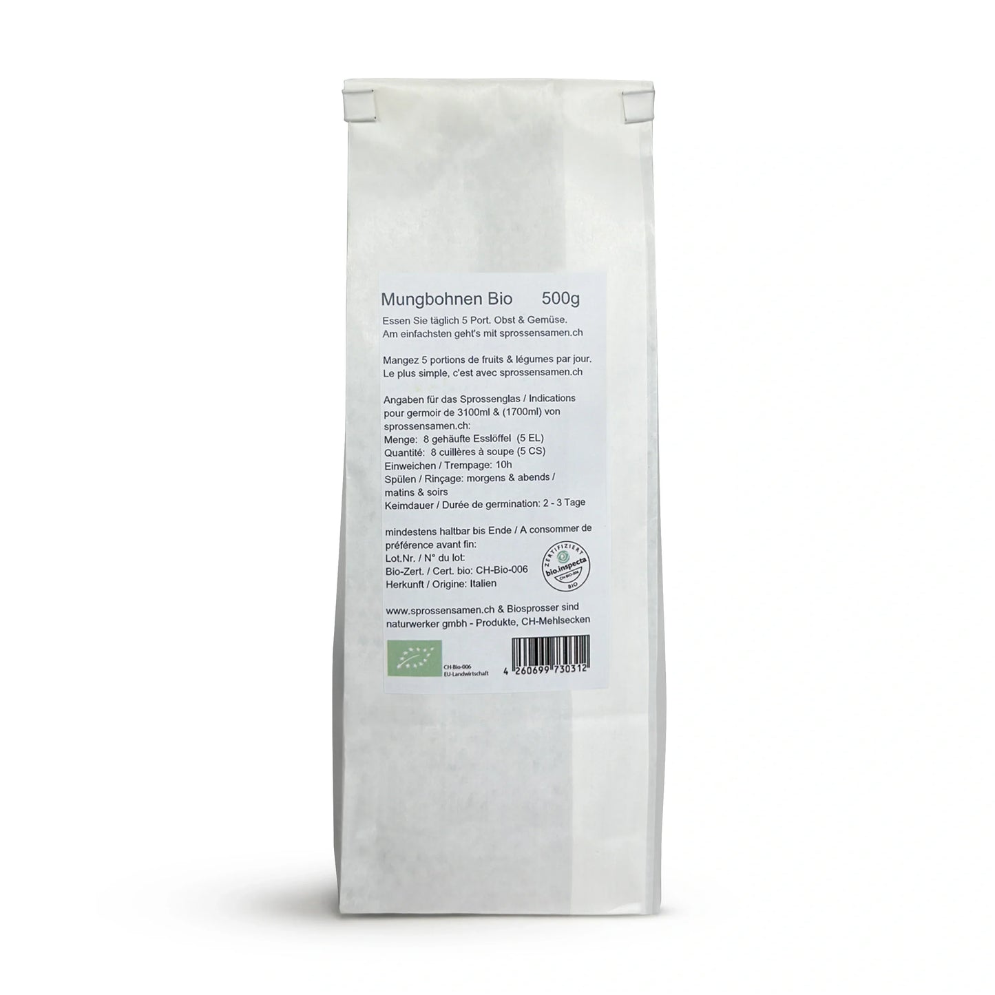 Bio Mungbohnen Sprossen | Keimsaat für Microgreens & Keimglas 500g