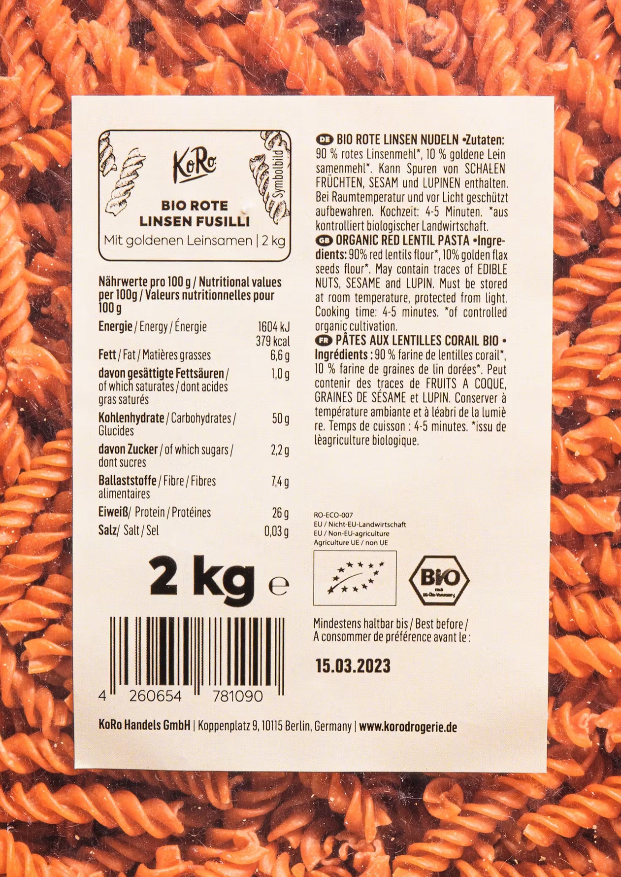 Bio Fusilli aus Roten Linsen 2 kg