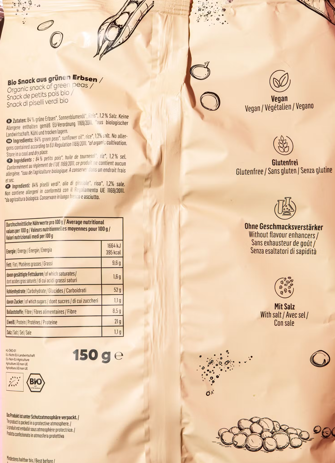 Bio Erbsenflips mit Meersalz 150 g