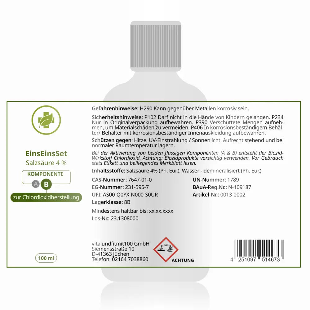 1:1‑Set zur Herstellung einer Chlordioxid‑Lösung