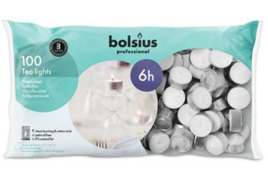Bolsius: Teelichte 6h - 100er Beutel - Silber
