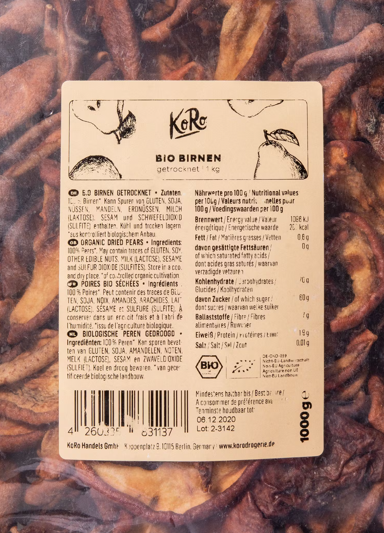Getrocknete Bio Birnen 1 kg