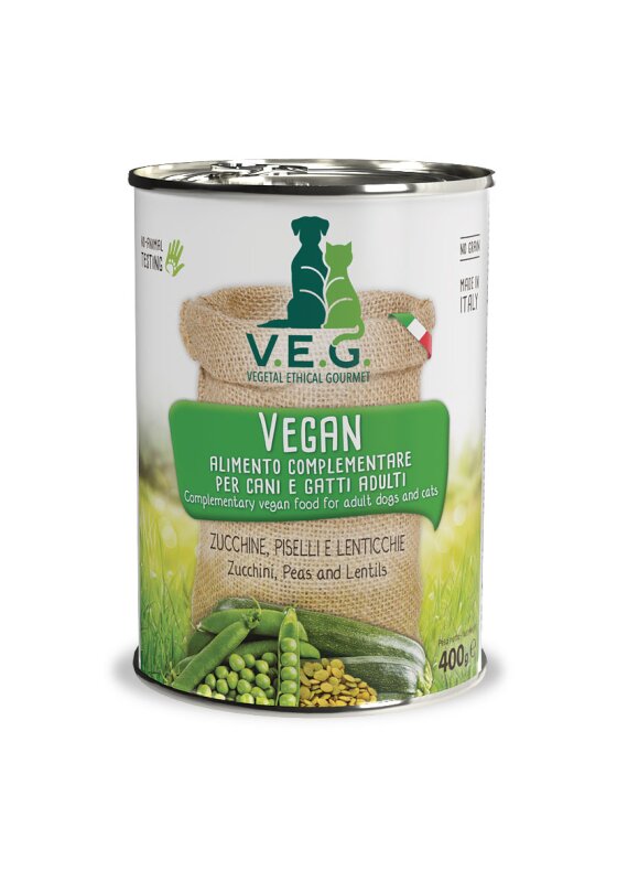 V.E.G.- Green 400g Nassfutter - Zucchini, Erbsen und Linsen - Veganes Nassfutter für Katzen und Hunde
